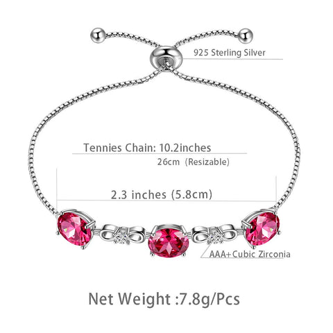Bracelet rond en rubis avec pierre de naissance de juillet pour femmes et filles, bijoux cadeau d'anniversaire en argent sterling