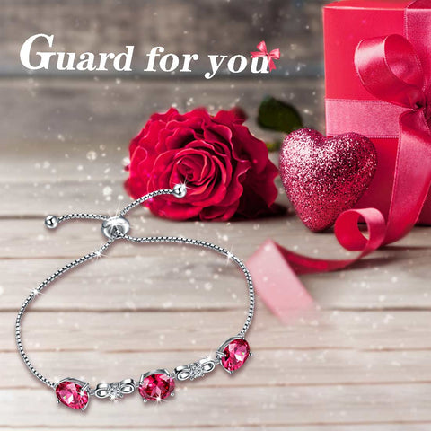 Bracelet rond en rubis avec pierre de naissance de juillet pour femmes et filles, bijoux cadeau d'anniversaire en argent sterling