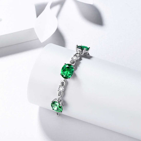 Pulsera redonda con piedra natal de mayo y esmeralda, joyería para mujeres y niñas, regalo de cumpleaños, plata de ley