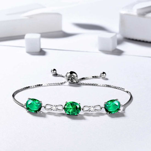 Pulsera redonda con piedra natal de mayo y esmeralda, joyería para mujeres y niñas, regalo de cumpleaños, plata de ley