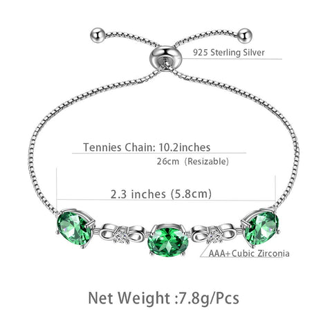 Pulsera redonda con piedra natal de mayo y esmeralda, joyería para mujeres y niñas, regalo de cumpleaños, plata de ley