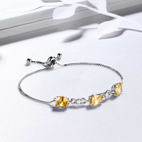 Pietra portafortuna rotonda Bracciale citrino di novembre Gioielli da donna per ragazze Regalo di compleanno Argento sterling