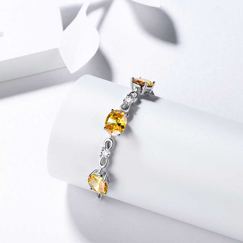 Pietra portafortuna rotonda Bracciale citrino di novembre Gioielli da donna per ragazze Regalo di compleanno Argento sterling