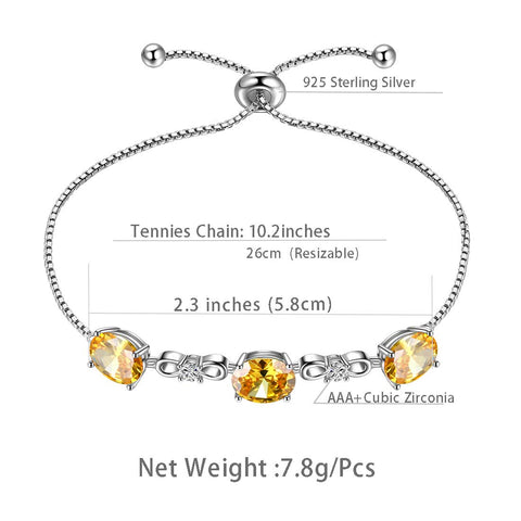 Pietra portafortuna rotonda Bracciale citrino di novembre Gioielli da donna per ragazze Regalo di compleanno Argento sterling