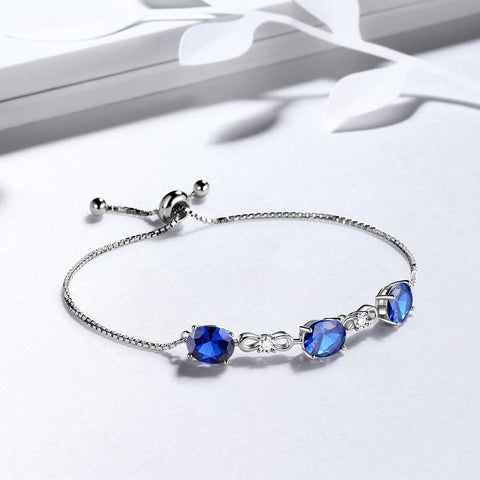 Bracelet rond en saphir avec pierre de naissance de septembre pour femmes et filles, bijoux cadeau d'anniversaire en argent sterling