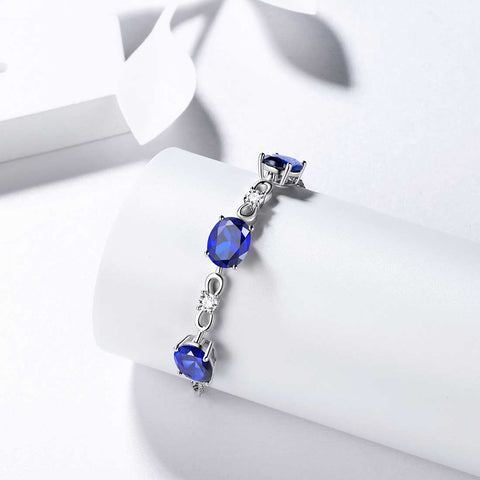Bracelet rond en saphir avec pierre de naissance de septembre pour femmes et filles, bijoux cadeau d'anniversaire en argent sterling