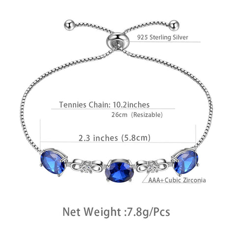 Bracelet rond en saphir avec pierre de naissance de septembre pour femmes et filles, bijoux cadeau d'anniversaire en argent sterling