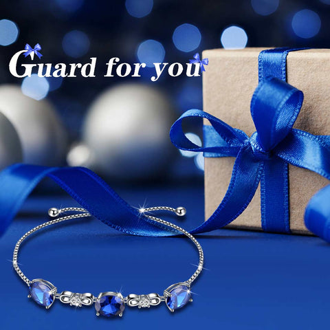 Bracelet rond en saphir avec pierre de naissance de septembre pour femmes et filles, bijoux cadeau d'anniversaire en argent sterling