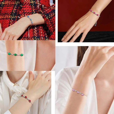 Bracelet rond avec pierre de naissance de mars et aigue-marine pour femmes et filles, bijoux cadeau d'anniversaire en argent sterling