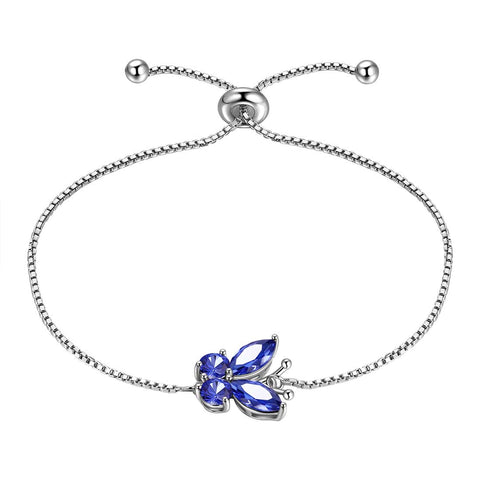 Pulseira feminina de borboleta com pedra de nascimento, joia para presente de meninas, prata esterlina 925