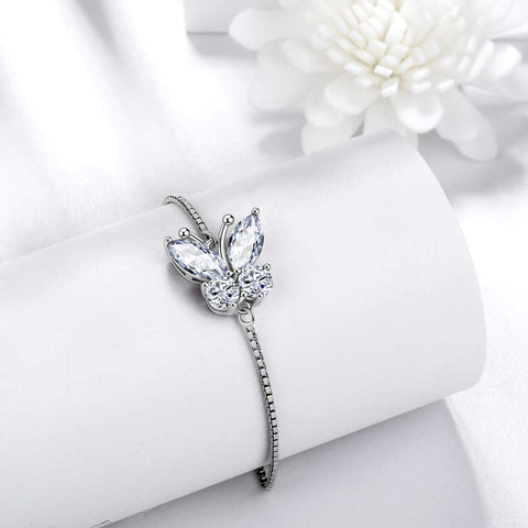 Pulseira de borboleta com pedra de nascimento de abril, diamante, joias para mulheres e meninas, presente de aniversário
