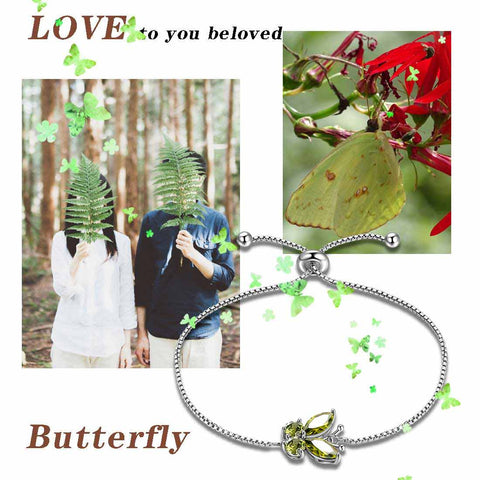 Butterfly Bracelet Birthstone August Peridot Women Girls Jewelry Birthday Gift