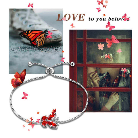Butterfly Bracelet Birthstone January Garnet Women Girls Jewelry Birthday Gift