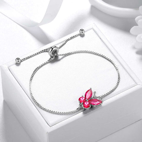 Butterfly Bracelet Birthstone July Ruby Women Girls Jewelry Birthday Gift
