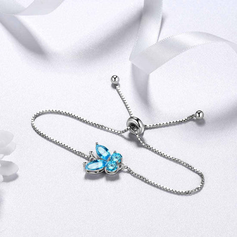 Butterfly Bracelet Birthstone March Aquamarine Women Girls Jewelry Birthday Gift