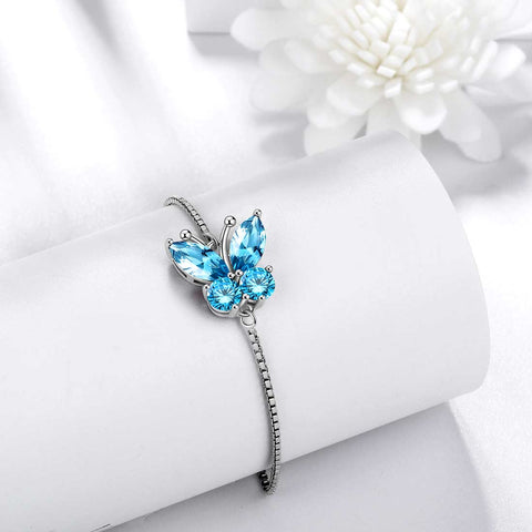 Butterfly Bracelet Birthstone March Aquamarine Women Girls Jewelry Birthday Gift