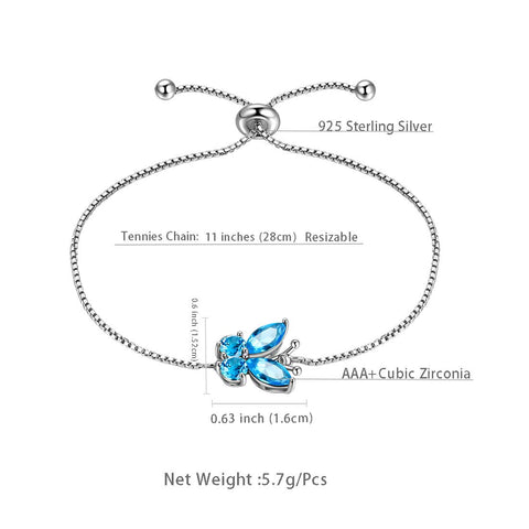 Butterfly Bracelet Birthstone March Aquamarine Women Girls Jewelry Birthday Gift