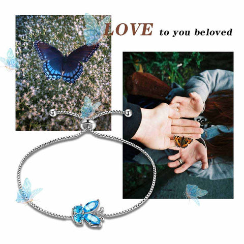 Butterfly Bracelet Birthstone March Aquamarine Women Girls Jewelry Birthday Gift