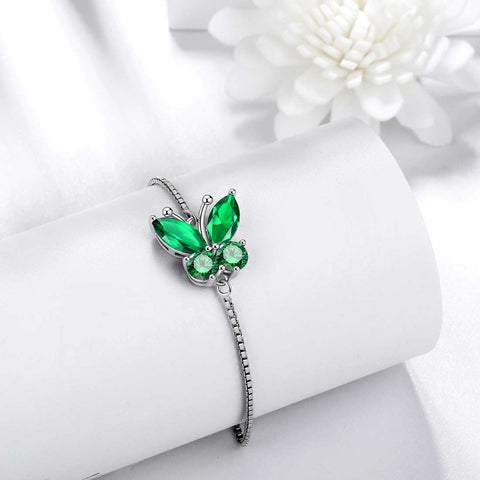 Butterfly Bracelet Birthstone May Emerald Women Girls Jewelry Birthday Gift