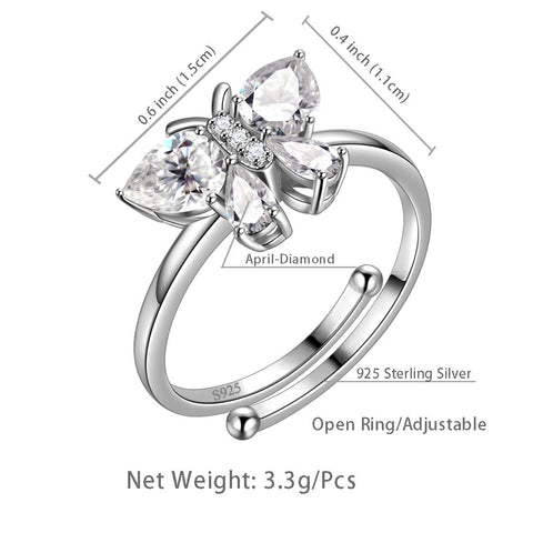 Anello con farfalla, pietra portafortuna, aprile, diamanti, gioielli da donna, regalo di compleanno