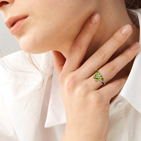 Anello con farfalla, pietra portafortuna, agosto, peridoto, gioielli da donna, regalo di compleanno