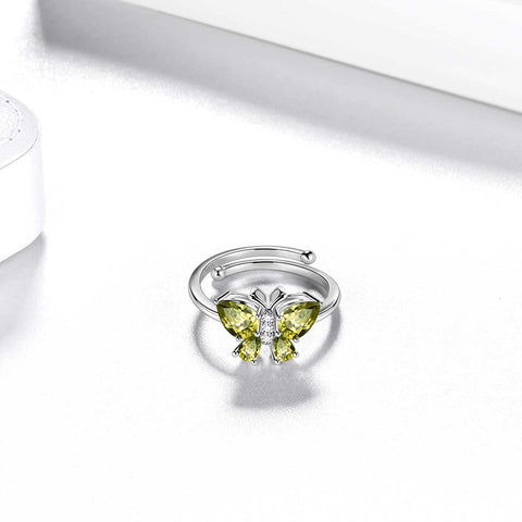 Anello con farfalla, pietra portafortuna, agosto, peridoto, gioielli da donna, regalo di compleanno
