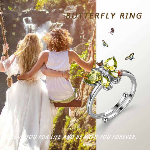 Anello con farfalla, pietra portafortuna, agosto, peridoto, gioielli da donna, regalo di compleanno