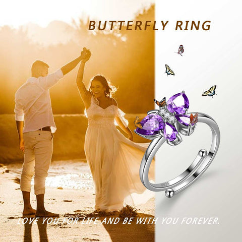 Butterfly Ring Band Birthstone February Amethyst Women Girls Jewelry Birthday Gift