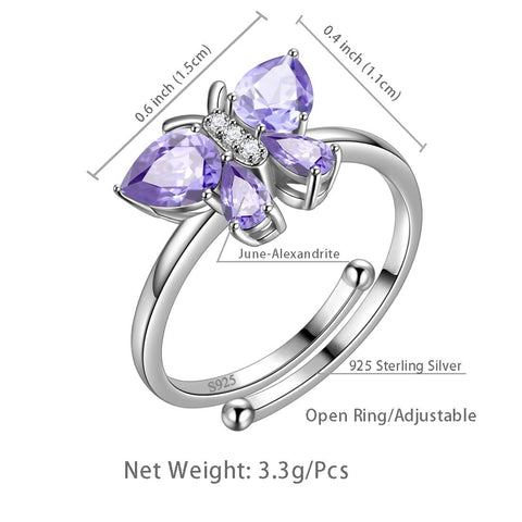 Anello con farfalla, pietra portafortuna, giugno, alessandrite, gioielli da donna, regalo di compleanno