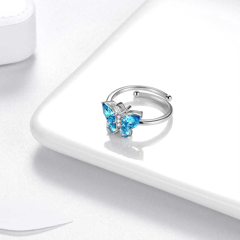 Anello con farfalla, pietra portafortuna, marzo, acquamarina, gioielli da donna, regalo di compleanno