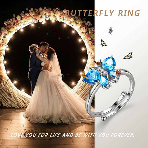 Anello con farfalla, pietra portafortuna, marzo, acquamarina, gioielli da donna, regalo di compleanno