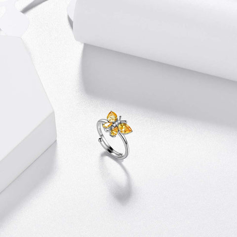Anello con farfalla, pietra portafortuna, novembre, citrino, gioielli da donna, regalo di compleanno