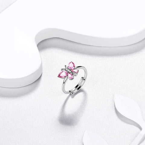 Butterfly Ring Band Birthstone October Tourmaline Women Girls Jewelry Birthday Gift