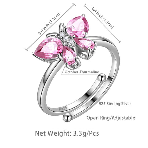 Butterfly Ring Band Birthstone October Tourmaline Women Girls Jewelry Birthday Gift
