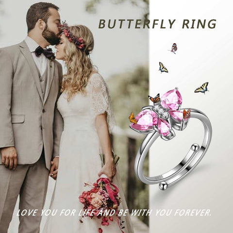 Butterfly Ring Band Birthstone October Tourmaline Women Girls Jewelry Birthday Gift