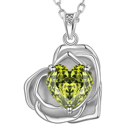 Geburtsstein-Blumenkette für Damen, 925 Sterlingsilber, Herzanhänger mit Rosenschliff und Zirkonia, Schmuckstück, Weihnachts-, Valentinstags- oder Geburtstagsgeschenk für Mutter und Tochter