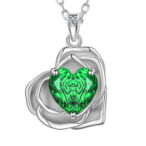 Geburtsstein-Blumenkette für Damen, 925 Sterlingsilber, Herzanhänger mit Rosenschliff und Zirkonia, Schmuckstück, Weihnachts-, Valentinstags- oder Geburtstagsgeschenk für Mutter und Tochter