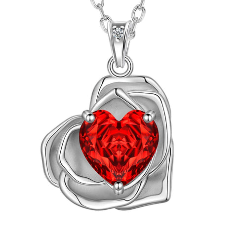 Geburtsstein-Blumenkette für Damen, 925 Sterlingsilber, Herzanhänger mit Rosenschliff und Zirkonia, Schmuckstück, Weihnachts-, Valentinstags- oder Geburtstagsgeschenk für Mutter und Tochter