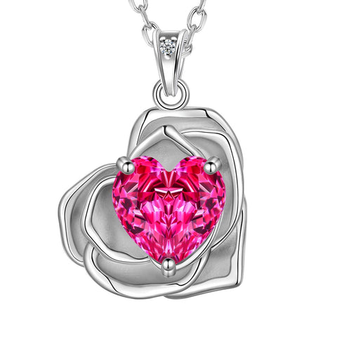 Geburtsstein-Blumenkette für Damen, 925 Sterlingsilber, Herzanhänger mit Rosenschliff und Zirkonia, Schmuckstück, Weihnachts-, Valentinstags- oder Geburtstagsgeschenk für Mutter und Tochter