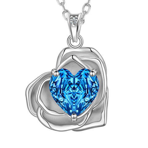 Geburtsstein-Blumenkette für Damen, 925 Sterlingsilber, Herzanhänger mit Rosenschliff und Zirkonia, Schmuckstück, Weihnachts-, Valentinstags- oder Geburtstagsgeschenk für Mutter und Tochter