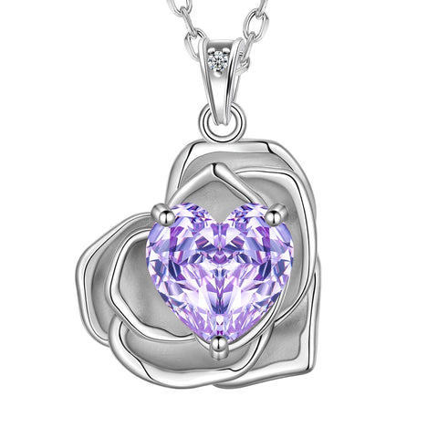 Geburtsstein-Blumenkette für Damen, 925 Sterlingsilber, Herzanhänger mit Rosenschliff und Zirkonia, Schmuckstück, Weihnachts-, Valentinstags- oder Geburtstagsgeschenk für Mutter und Tochter