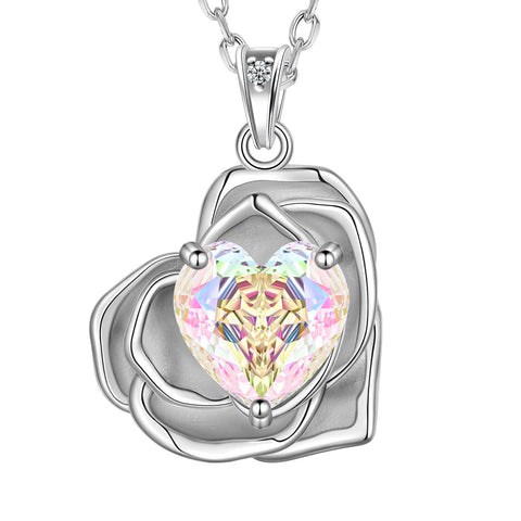 Geburtsstein-Blumenkette für Damen, 925 Sterlingsilber, Herzanhänger mit Rosenschliff und Zirkonia, Schmuckstück, Weihnachts-, Valentinstags- oder Geburtstagsgeschenk für Mutter und Tochter