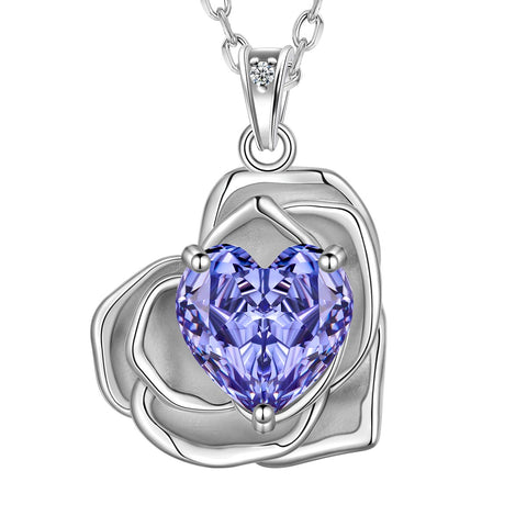 Geburtsstein-Blumenkette für Damen, 925 Sterlingsilber, Herzanhänger mit Rosenschliff und Zirkonia, Schmuckstück, Weihnachts-, Valentinstags- oder Geburtstagsgeschenk für Mutter und Tochter