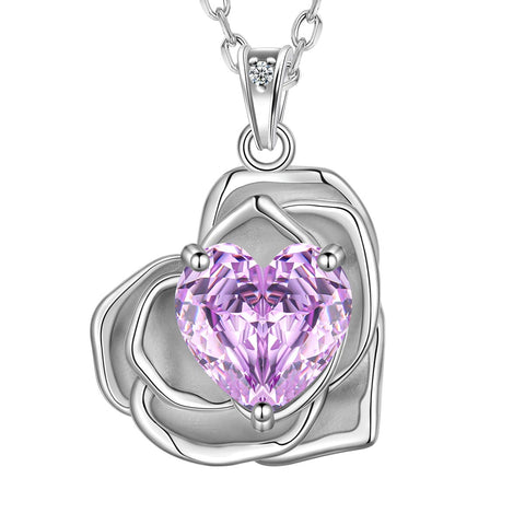 Geburtsstein-Blumenkette für Damen, 925 Sterlingsilber, Herzanhänger mit Rosenschliff und Zirkonia, Schmuckstück, Weihnachts-, Valentinstags- oder Geburtstagsgeschenk für Mutter und Tochter
