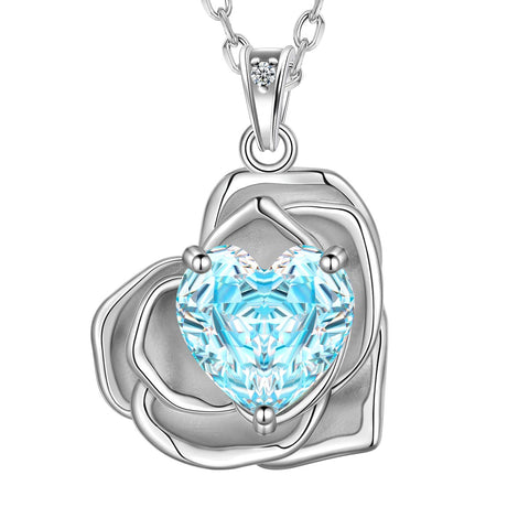 Geburtsstein-Blumenkette für Damen, 925 Sterlingsilber, Herzanhänger mit Rosenschliff und Zirkonia, Schmuckstück, Weihnachts-, Valentinstags- oder Geburtstagsgeschenk für Mutter und Tochter