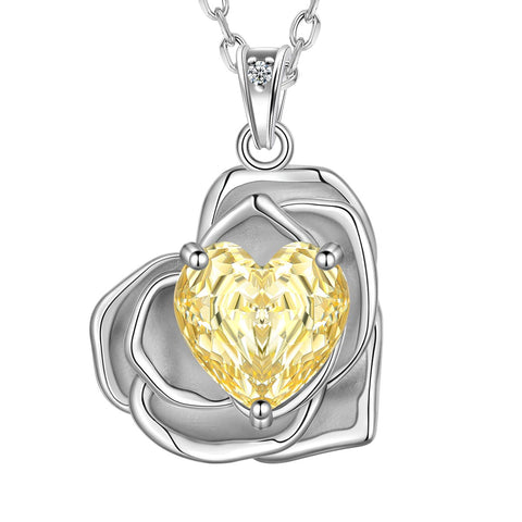 Geburtsstein-Blumenkette für Damen, 925 Sterlingsilber, Herzanhänger mit Rosenschliff und Zirkonia, Schmuckstück, Weihnachts-, Valentinstags- oder Geburtstagsgeschenk für Mutter und Tochter