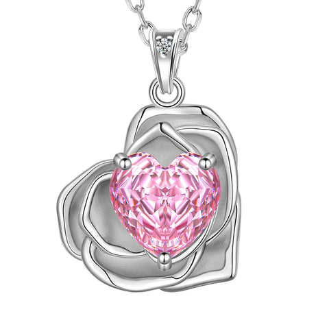 Geburtsstein-Blumenkette für Damen, 925 Sterlingsilber, Herzanhänger mit Rosenschliff und Zirkonia, Schmuckstück, Weihnachts-, Valentinstags- oder Geburtstagsgeschenk für Mutter und Tochter