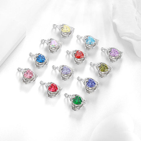 Geburtsstein-Blumenkette für Damen, 925 Sterlingsilber, Herzanhänger mit Rosenschliff und Zirkonia, Schmuckstück, Weihnachts-, Valentinstags- oder Geburtstagsgeschenk für Mutter und Tochter