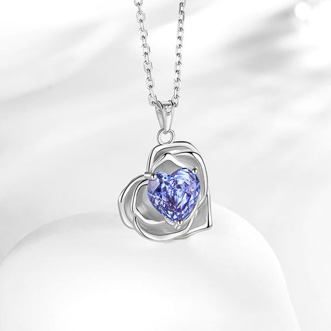 Geburtsstein-Blumenkette für Damen, 925 Sterlingsilber, Herzanhänger mit Rosenschliff und Zirkonia, Schmuckstück, Weihnachts-, Valentinstags- oder Geburtstagsgeschenk für Mutter und Tochter