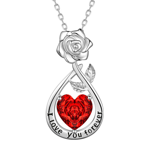Geburtsstein-Blumenkette für Damen, 925 Sterlingsilber, Herzanhänger mit Rosenschliff und Zirkonia, Schmuckstück, Weihnachts-, Valentinstags- oder Geburtstagsgeschenk für Mutter und Tochter